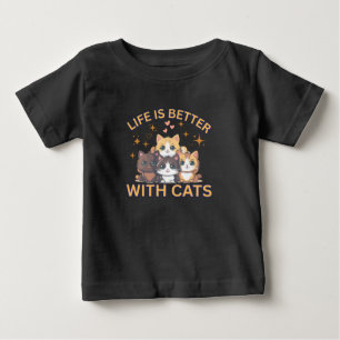 A Vida É Melhor Com Gatos Camiseta De Bebê Gatinho