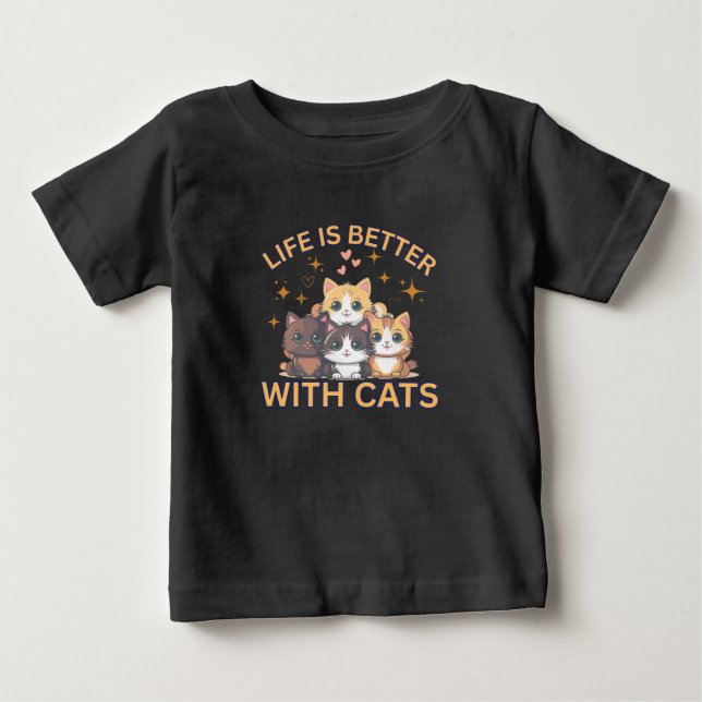 A Vida É Melhor Com Gatos Camiseta De Bebê Gatinho (Frente)