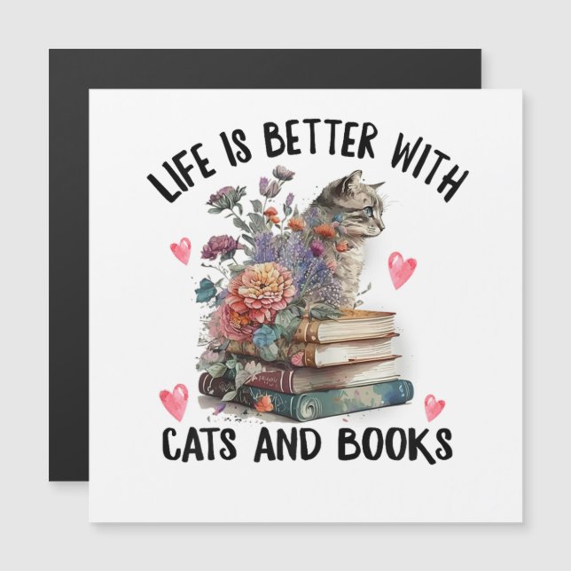 A vida é melhor com gatos e livros Gato engraçado (Frente/Verso)