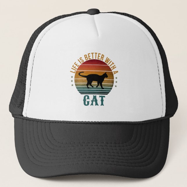 A VIDA É MELHOR COM UM GATO  BONÉ DE CAMINHONEIRO (Frente)