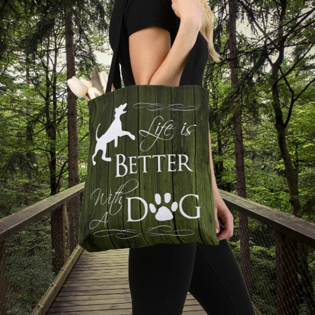 A vida é melhor com um Saco de Tote de Cachorro -  (Green Life is Better with a Dog Tote Bag)
