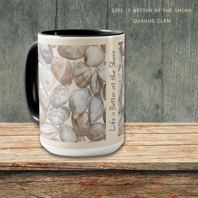 A Vida é Melhor na Margem de Conchas Caneca Costei (Life is better at the shore Mug. Perfect for your beach home or a personalized gift!)