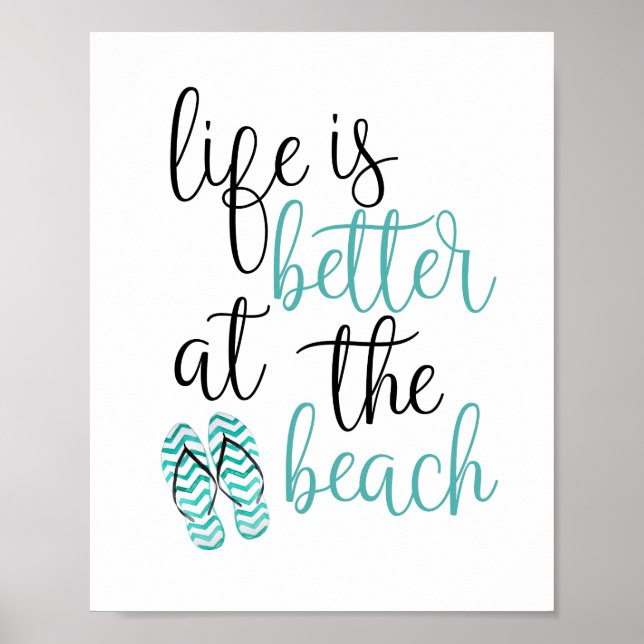 A Vida É Melhor Na Praia Chinelos Poster (Frente)