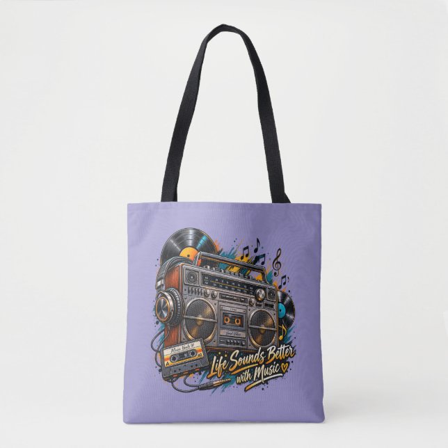 A Vida Soa Melhor com Música – Tote Retro Boombox (Frente)