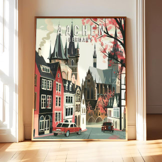Aachen Alemanha Poster Arte Impressão, Cidade Retr