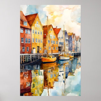 Aarhus Watercolor Vintage National Poster Ski Park