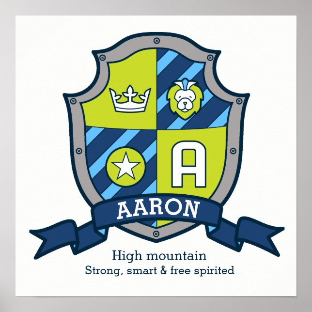Aaron Boy name significa Blue Green Crest poster (Frente)