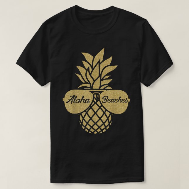 Abacaxi Óculos escuros T camisa Aloha praia Havaí (Frente do Design)