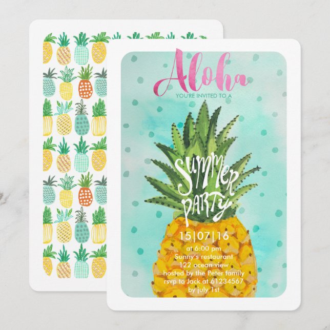 Abacaxi Tropical | Convite de Festa Luau de Verão (Frente/Verso)