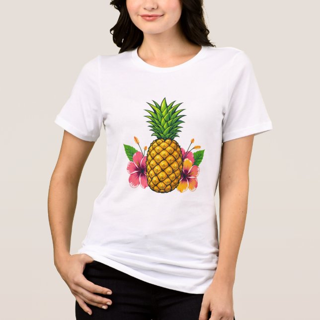 Abacaxi tropical e camiseta de hibisco (Frente)