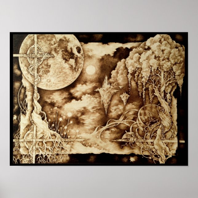 Abaixo da Lua - Poster de Arte da Pirografia (Frente)