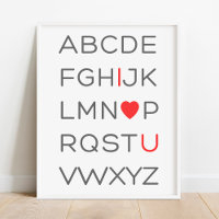 ABC Alphabet I Love You Nursersery Decor Poster