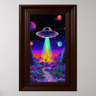 Abdução por OVNI Neon – Impressão de Arte Espacial