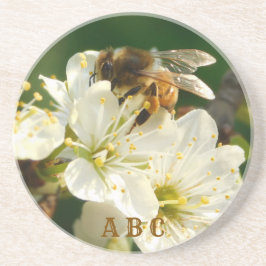 Abeia Melífera em Flor de Ameixa Porta-copos de ar