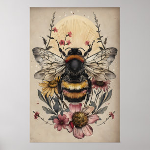 Abeilha Boho em Impressão Floral, Parede Rústica d