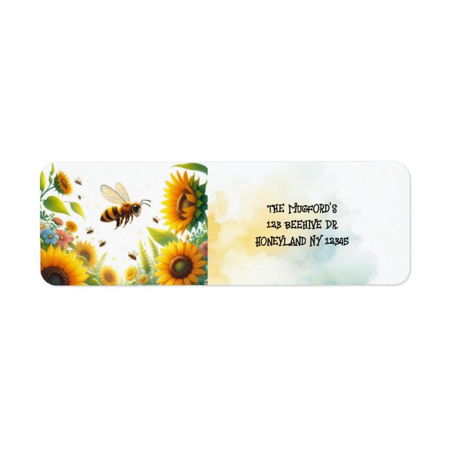 Abejas y girasoles dorados Etiqueta de dirección  (Frente)