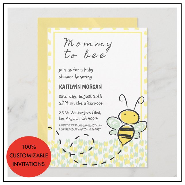 abelha baby shower convites amarelo neutro (Bee baby shower invitations gender neutral yellow)