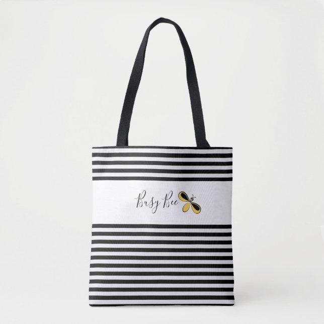 Abelha Ocupada, Bolsa de Ombros com Stripes Negras (Frente)