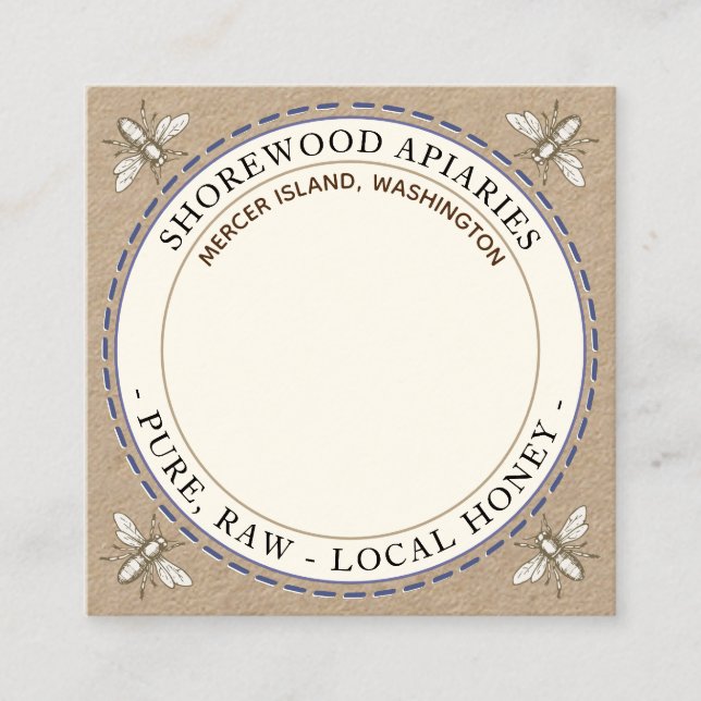Abelhas Blue Summer Flower Honey Kraft Cartão de v (Frente)