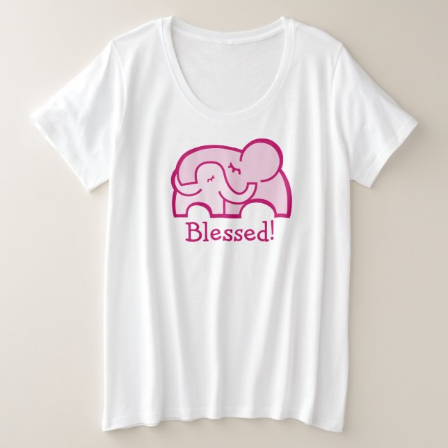 Abençoada! Camiseta rosa-rosa de abraço elefante (Frente do Design)