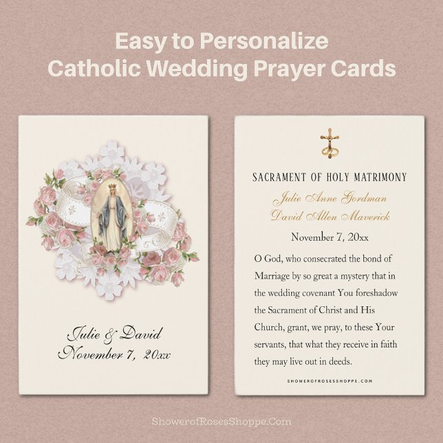 Abençoada Mary Católica... Cartão de Favor de Casa (Uniquely Yours, Our Personalized Wedding Prayer Cards add a lovely touch to your special day! )