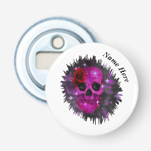 Abertura do frasco do Crachá branco gótico, crânio