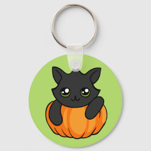 Abóbora bonito do gato preto que tira o chaveiro