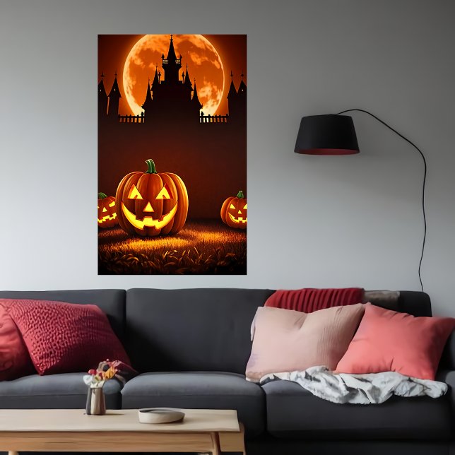 Abóbora, castelo e lua | AI Art Poster (Criador carregado)