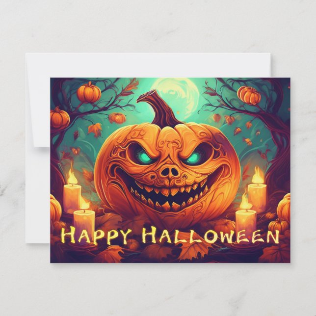 Abóbora com rosto assustador entre as velas, Dia d (Frente)