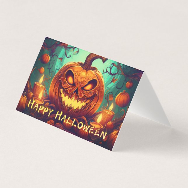 Abóbora com Rosto Assustador Entre Velas, Hallowee (Frente)