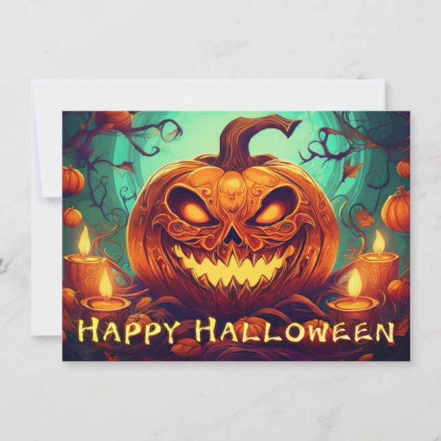 Abóbora com Rosto Assustador Entre Velas, Hallowee (Frente)