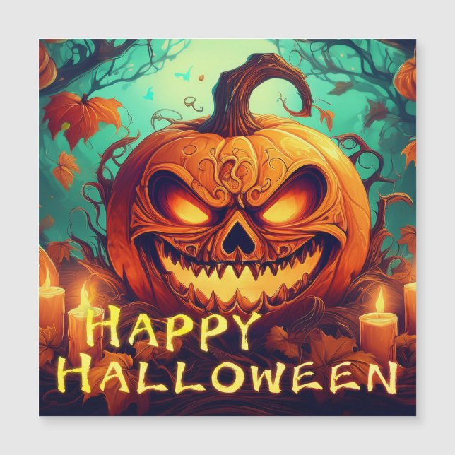 Abóbora com Rosto Assustador Entre Velas, Hallowee (Frente)
