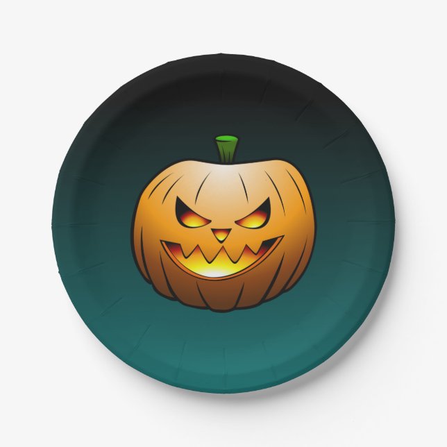 Abóbora de Halloween em um Prato de Papel (Frente)