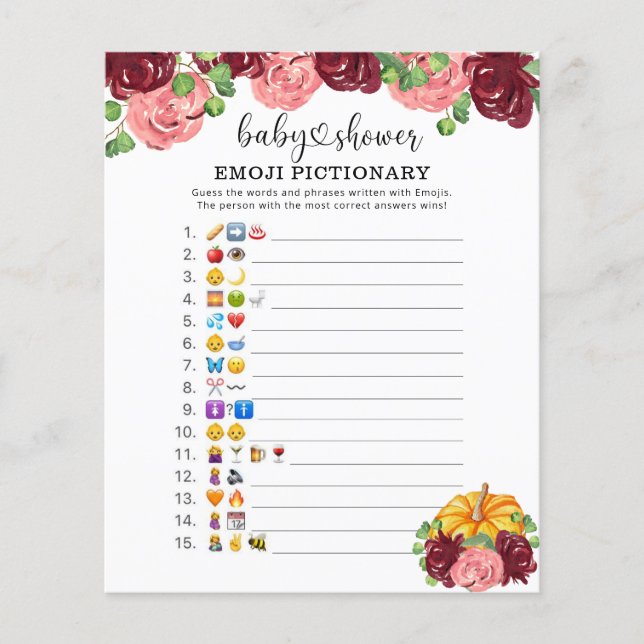 Abóbora - Jogo de imagens de emoji baby shower (Frente)