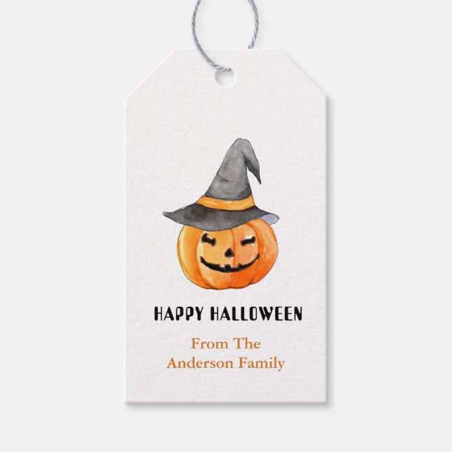 Abóboras com etiquetas de favores de Halloween de  (Frente)