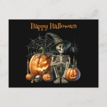 Abóboras de Esqueleto Cartão Postal de Halloween