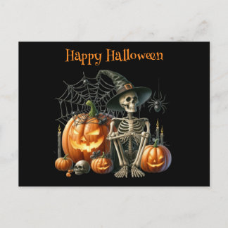Abóboras de Esqueleto Cartão Postal de Halloween