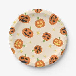 Abóboras de Halloween Fofas em Pratos de Papel Cre