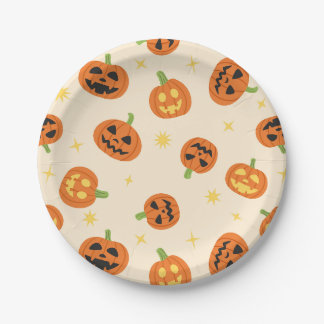 Abóboras de Halloween Fofas em Pratos de Papel Cre