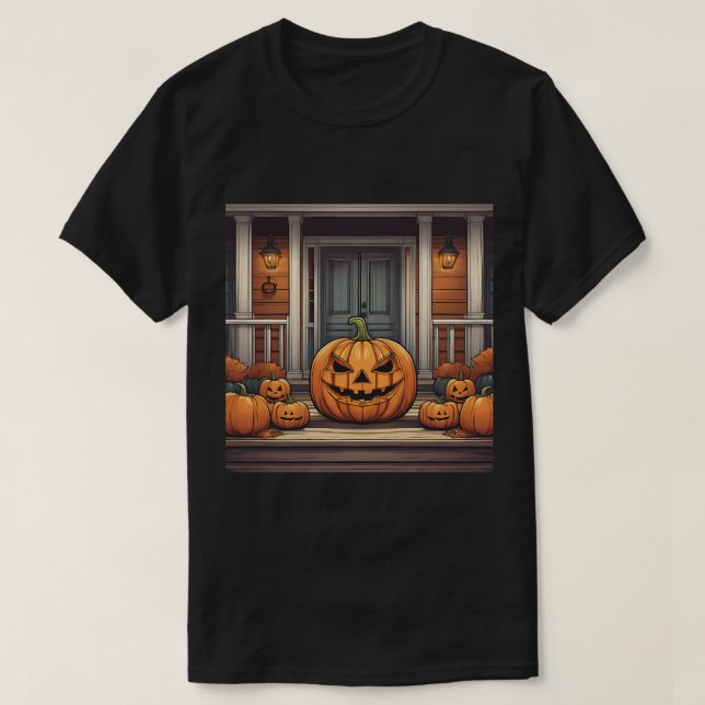 Abóboras Na Camiseta Preta Do Dia Das Bruxas (Frente do Design)