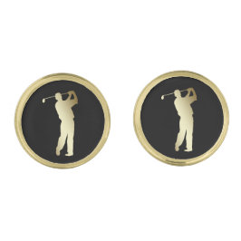 Abotoaduras Com Acabamento Dourado Golfer de Silhouette Dourado