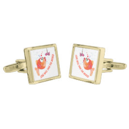 Abotoaduras Com Acabamento Dourado Peixes Engraçados e Links de Cachorro de Verme - S