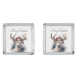 Abotoaduras Com Acabamento Prateado Reindeer de Natal, personalizável