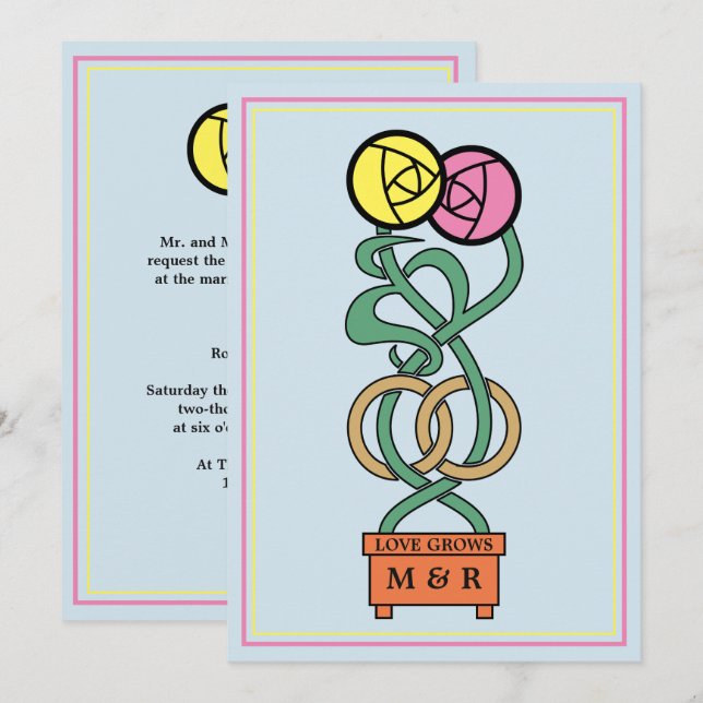 Abraçando Rosas Art Nouveau Convite para Casamento (Frente/Verso)