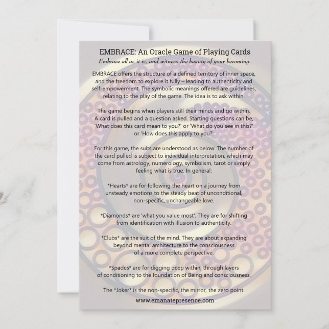 ABRAÇO: um jogo de Oracle de cartões de jogo (Frente)