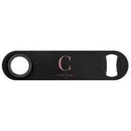 Abridor De Garrafa Bar Key Script de Monograma Dourado Rosa de preto moderno 