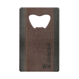 Abridor De Garrafa Cartão Em Forma De Crédito Presente de Padrinho de casamento do Brown Faux Le