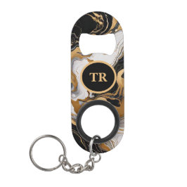 Abridor De Garrafa Chaveiro Luxe Black e Dourado Marble