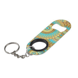 Abridor De Garrafa Chaveiro Mandala Sobreposta Azul Marrom Dourado