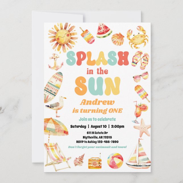 Abrir O Convite de aniversário Da Piscina Solar (Frente)